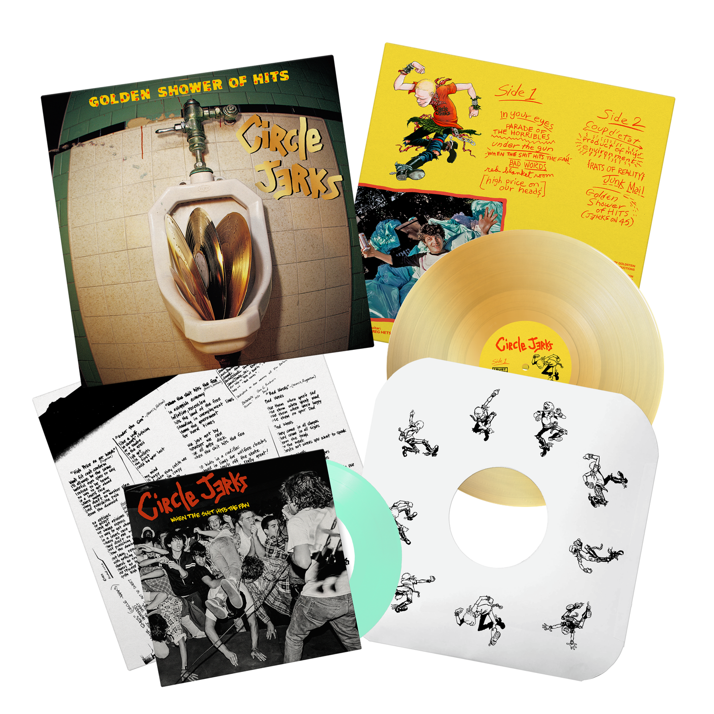 Golden Shower of Hits LP (Gold) & When The Shit Hits The Fan 7" (Glow-in-the-Dark) Bundle